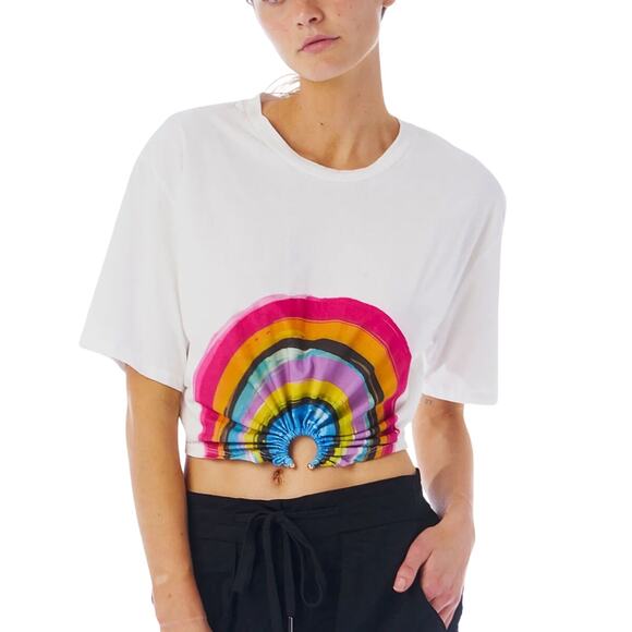 Le Superbe Tops - NWT Le Superbe Summer Under The Rainbow Cropped White Tee Size Medium